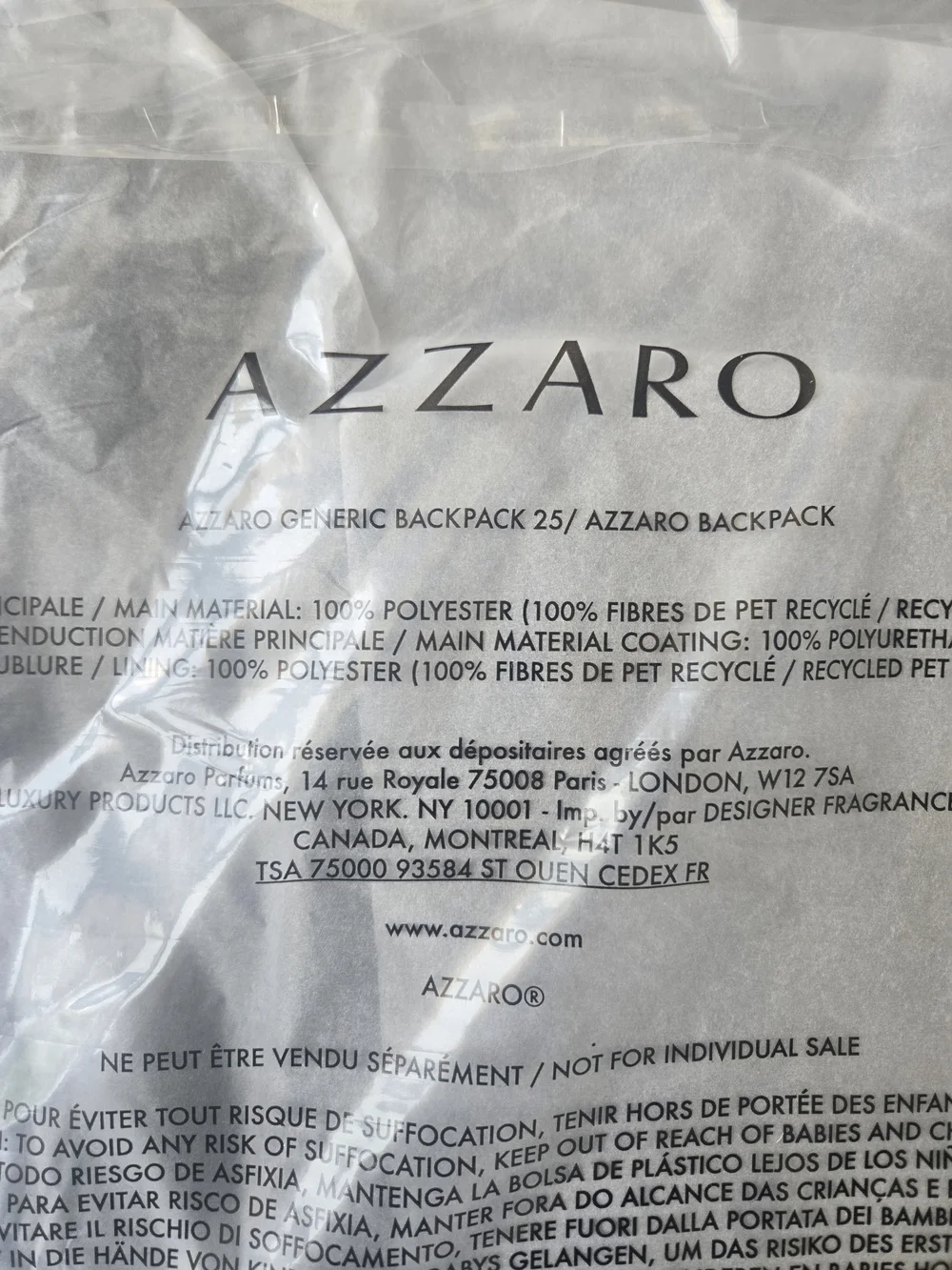 Azzaro Black Travel Backpack with Gold Hardware